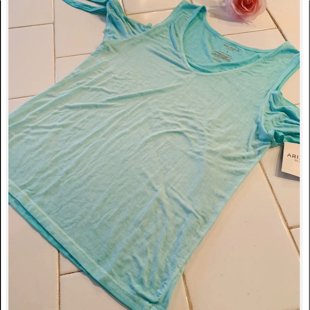 ARIZONA WOMEN'S COLD SHOULDER T-SHIRT Small BLUE/ AQUA